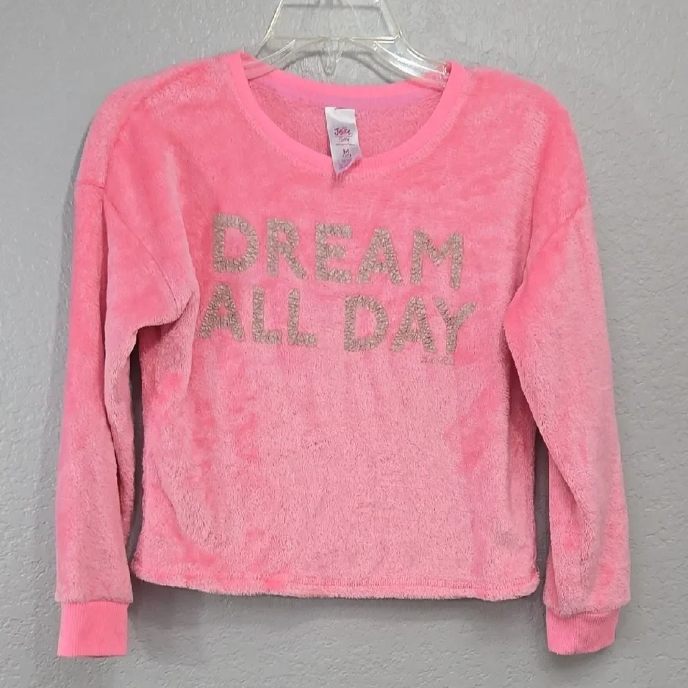 Justice Girls Pink Fuzzy Sweater Faux Fur Lounge Sleep Casual Sweatshirt Top 10